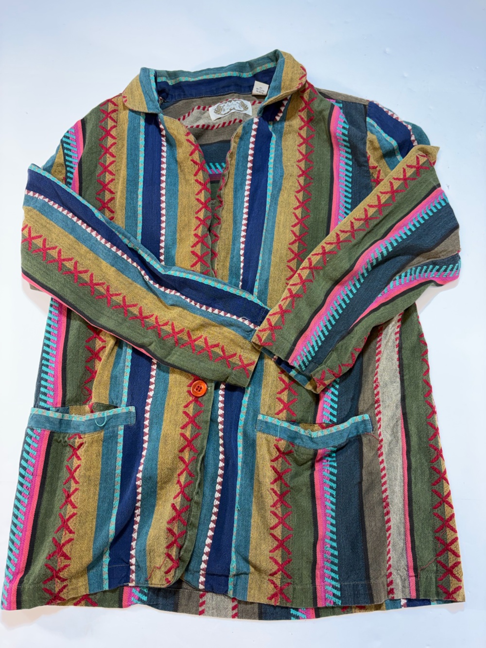Vintage Angelique Inc. NYC Multi Pattern Striped Cotton Woven Jacket Size medium